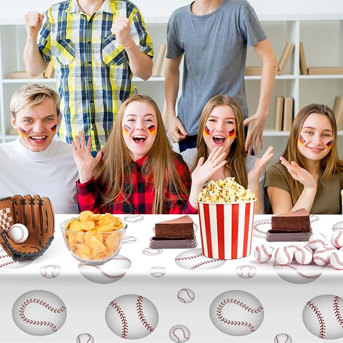 2 Pack Baseball Tablecloths 54 x 108 Inch Disposable Plastic Baseball Pattern Tablecover Rectangular Table Cloth for Kids Sports Baseball Birthday Party Outdoor Picnics Dining Supplies