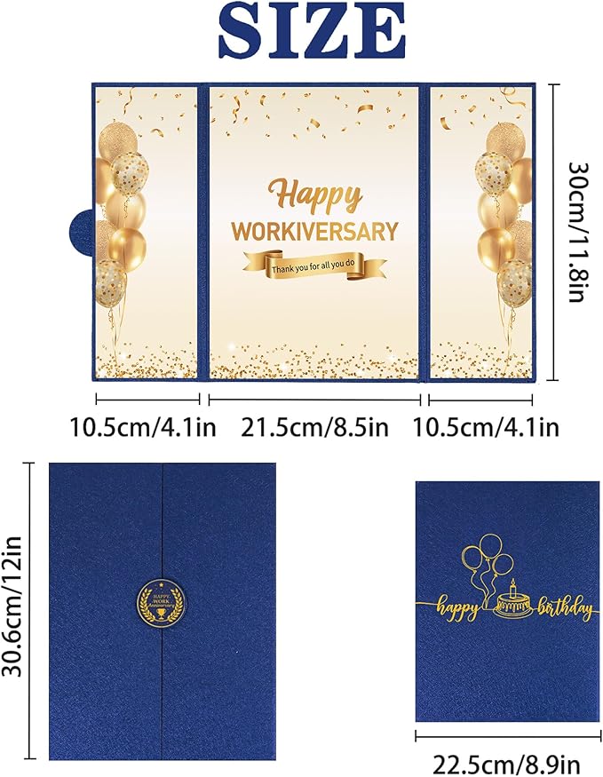 DARUNAXY Blue Gold Happy Workiversary Party Decorations, Happy Work Anniversary Alternative Signature Guest Book for Men Women Employee Business Gifts Signing Card Board for Office Supplies