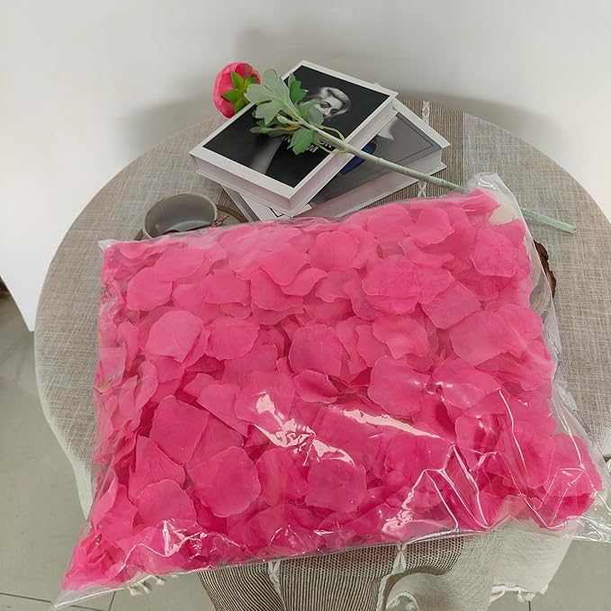 Pre-Separated 1500 Pcs Artificial Pink Rose Petals for Romantic Night,Faux Hot Pink Flower Petals for Flower Girl,Weddings,Valentine Day,Party,Romantic Decoration(Ready-to-use)