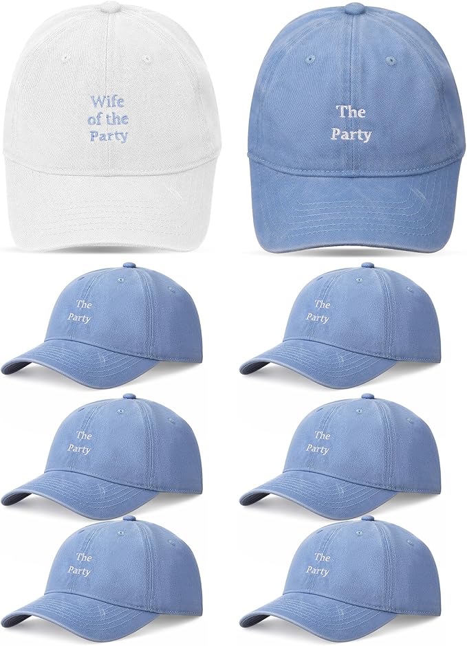 8 Pack Adjustable Bachelorette Hat, 1 Wife of The Party Cap and 7 The Party Cap for Bridesmaid Bride Wedding Gift