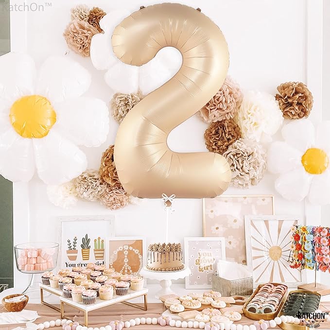 KatchOn, Huge Caramel 2 Balloon Number - 40 Inch, Two Groovy Balloons | Retro Number 2 Balloon for Party Decorations Boy | Number Two Balloon | Groovy 2nd Birthday Decorations for Girl