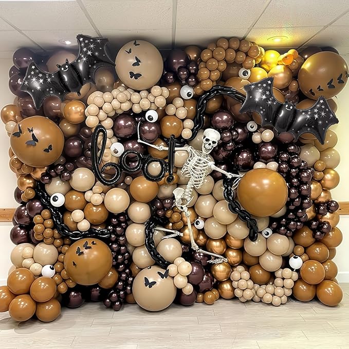 Halloween Balloon Garland Arch Kit, Scary Halloween Decorations 3D Bat Boo Foil Balloons Spooky Red Dark Brown Eyeball Latex Balloons for Indoor Outdoor Fall Bloody Horror Birthday Party Decorations