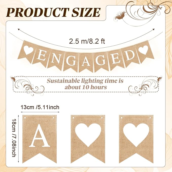 2 Pieces Engaged Banner and Photo Banner with String Lights Engagement Party Decorations Burlap Romantic Engaged Sign Bunting Garland for Wedding Anniversary Bridal Shower Backdrops Photo Props