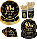 144PCS 60th Birthday Plates and Napkins Birthday Party Supplies 60th Birthday Party Decorations for Men Women Disposable Party Tableware Including Paper Plates Napkins Cups Forks Serve 24