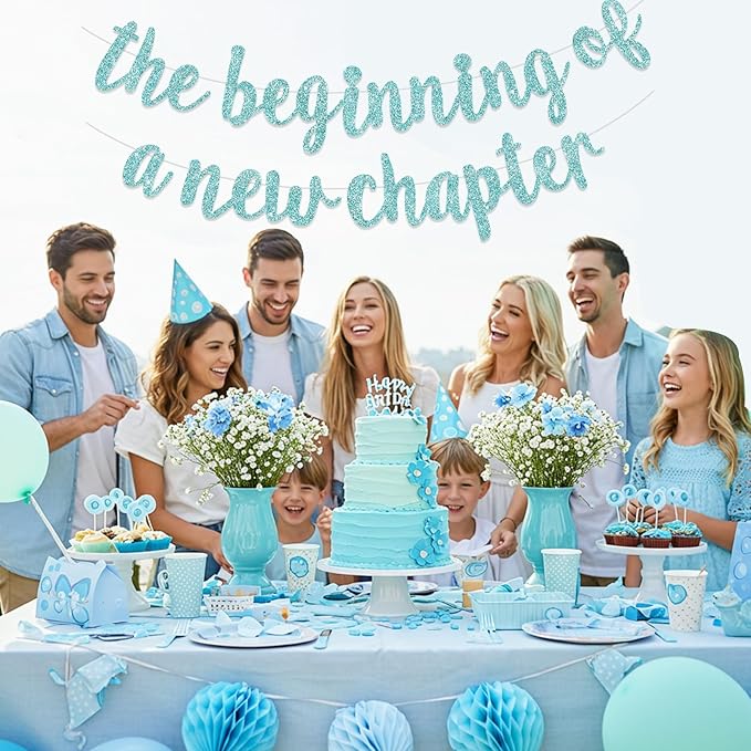 BEISHIDA The Beginning of A New Chapter Banner,Farewell Book Themed Housewarming Party Congratulations Decorations,Going away party Garland,Graduation Sign 2026 Banner,retirement Supplies,Baby Blue