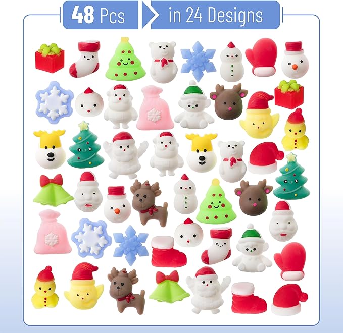 Mr. Pen- Christmas Squishy Toys, 48 pcs, Holiday Squishies, Christmas Squishies for Kids