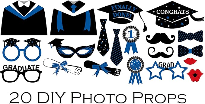 Serves 30 Ultimate Party Pack Congrats Grad Blue Party Supplies Dinner & Dessert Plates Cups Napkins 2 Table cloth 20 Photo Props 12 Swirls 30 Balloons Props 1 Banner 2 Grad Card Holder Box Blue