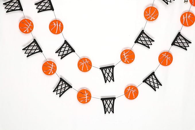Basketball and Hoop Garland Decorations – Sports-Themed Banner for Game Day Parties, Team Celebrations, Tournaments, Sports Bars, Athlete Events, or Basketball-Themed Room and Event Décor