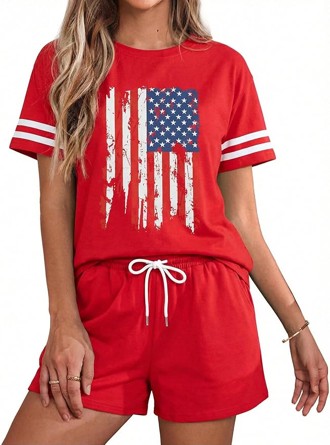 VILOVE 4th of July 2 Piece Sequin Outfits Women 250 Anniversary Usa Shirts and Short Sets Casual Patriotic Shirt Summer Set