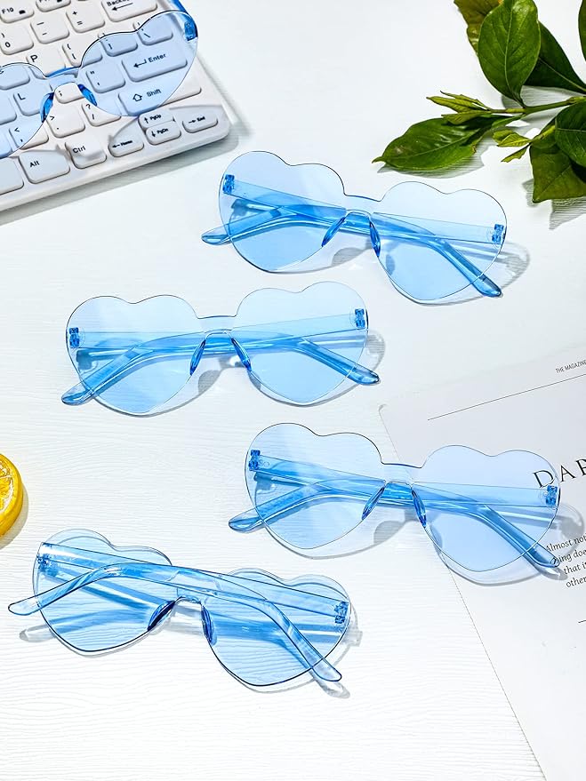 Geyoga 24 Pairs Valentines Heart Sunglasses Bulk Heart Shaped Sun Glasses Frameless Eyeglass for Women Men Valentines Party