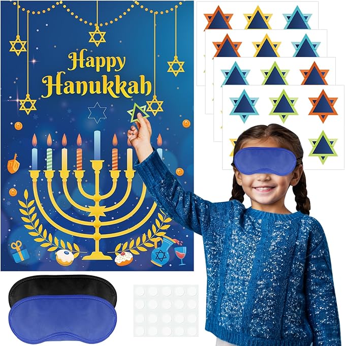 AUGSUN Hanukkah Games Chanukah Game for Kids Adults Hanukkah Decorations Chanukah Activities Pin The Star On The Menorah Hanukkahs Party Games Chanukah Party Favors Supplies Decorations