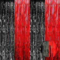 3 Pack Black Red Foil Fringe Curtain Backdrop, 3.28Ft x 8.2Ft Metallic Tinsel Foil Fringe Streamer Curtains for Photo Booth, Christmas Day, New Year, Wedding Party Decorations