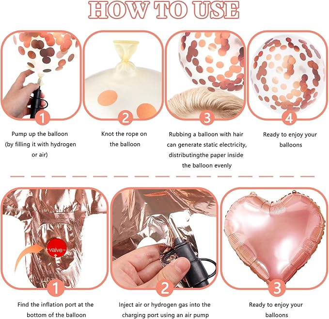 Rose Gold Black Birthday Decorations, Happy Birthday Banner, Confetti Balloons, Fringe Curtain, Heart Star Foil Balloons, Hanging Swirls for Women Girls Princess Party Decorations