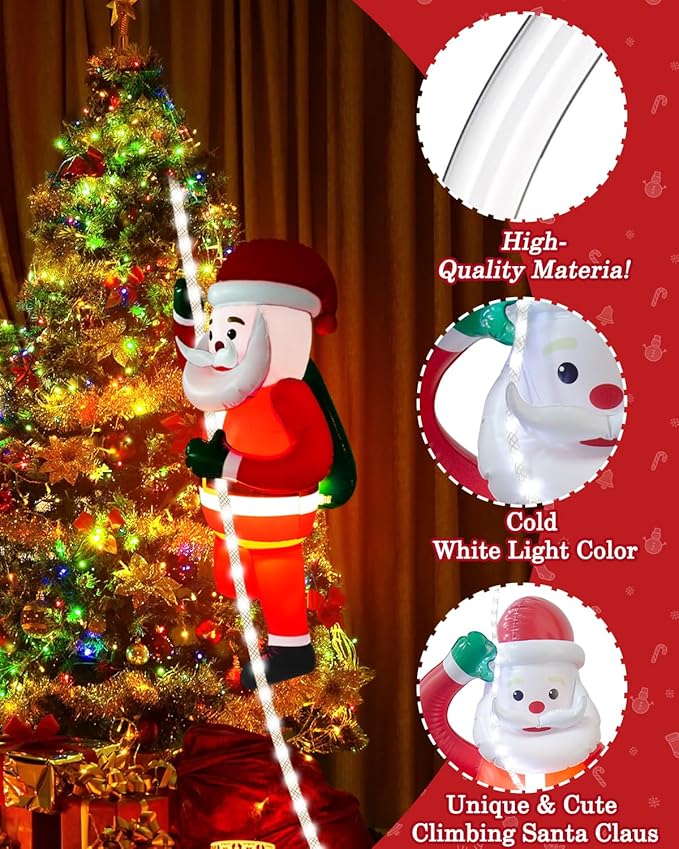 Christmas Inflatables Decorations Outdoor 9.8ft LED Xmas String Light with 2.7ft Luminous Santa Claus,LED Rope Hanging Lights Xmas Tree Decor for Window,Garden,Home,Indoor Decor Ornament Gifts
