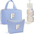 YOOLIFE Gifts for Friends - Friendship Gifts for Women, Travel Toiletry Bag for Women, Hanging Toiletry Bag, Monogrammed Initial Tolietry Pouch Makeup Bag - Letter F, Blue