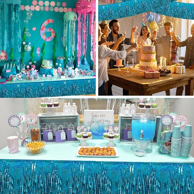 BEISHIDA 3 Packs Metallic Foil Fringe Garland Laser Lake Blue Wall Hanging Tinsel Fringe Banners for Car Floats Bridal Shower Wedding Birthday Easter Graduation Holiday Party Decoration(30 Feet)