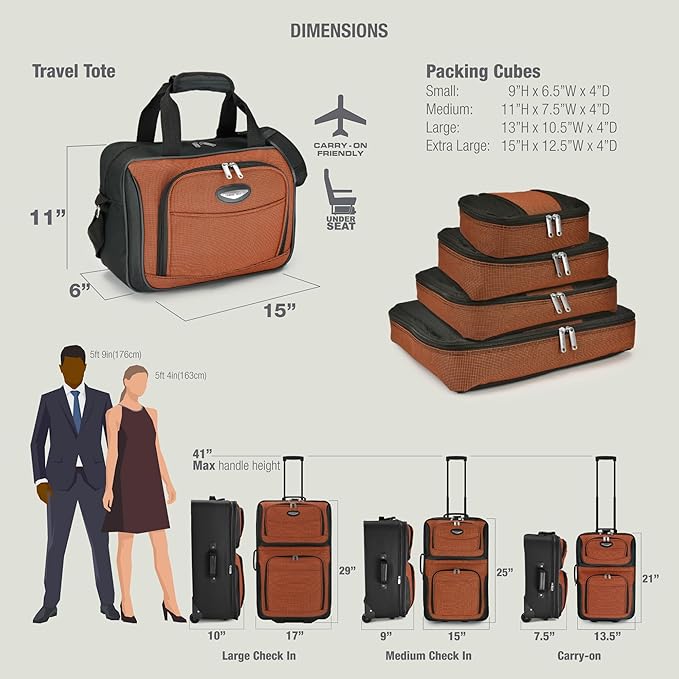 Travel Select Amsterdam Softside Expandable Luggage with Rolling Wheels, Navy, 8-Piece Set (15/21/25/29) with Packing Cubes