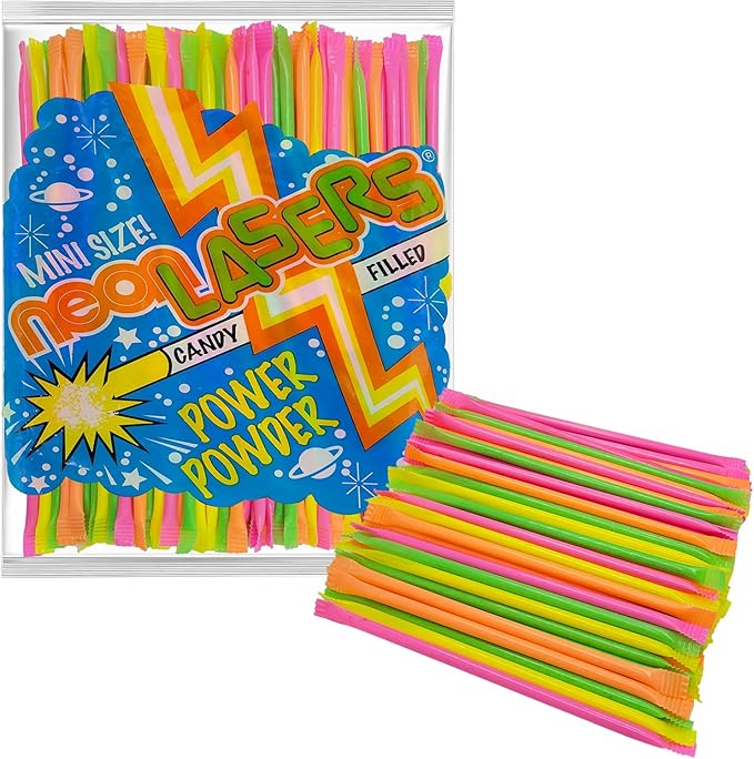Neon Laser Straws, Straws Filled with Candy Powder, Bulk Candy Party Favor (240-Pack)
