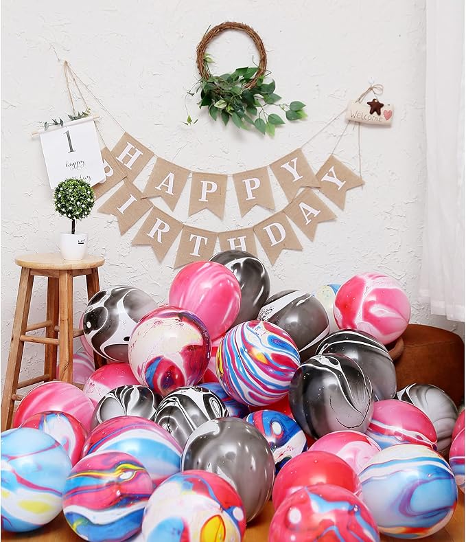 Pink Marble Balloons Red Hot Pink Balloons Marble Agate Latex 12 Inch 50PCS Pink Tie Dye Balloons Swirl for Birthday Party Christmas Decorations Valentine Day Wedding Festival