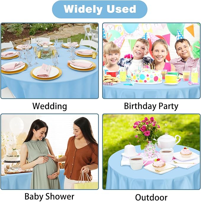 Kopokita 2 Pack Light Blue Round Disposable Plastic Tablecloths 84 inch Party Table Covers