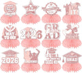 12pcs Graduation Table Decorations 2026,Pink Rose Gold Graduation Decorations Graduation Centerpieces for Tables Class of 2026 Centerpieces Honeycomb for 2026 Congrats Grad Table Decor (Pink)