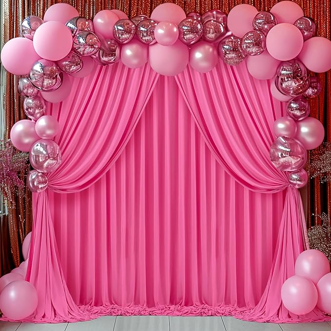 8x10FT Hot Pink Backdrop Curtains for Wedding Parties, Wrinkle Free Polyester Fuchsia Photography Backdrop Drapes for Baby Shower Birthday Parties Valentines Decorations 4x10ft,2 Panels