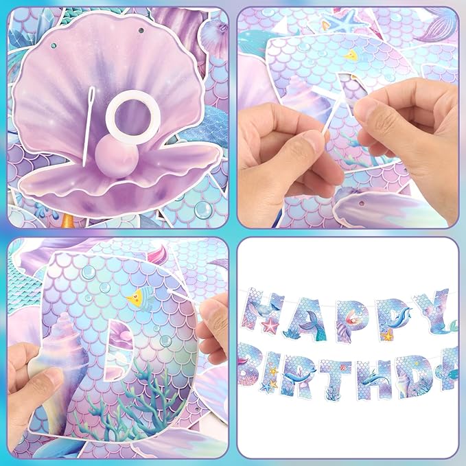 Mermaid Party Decorations Happy Birthday Banner Mermaid Party Banner Garland for Birthday Party Decorations Mermaid Party Supplies