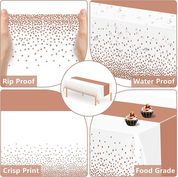 QZYL 4 Pack Disposable Table Cloth, 54" x 108" Rectangle Party Table Cloths with Pink Dot, Waterproof Plastic Table Covers for Birthday Wedding Receptions Family Gathering Holiday Dinner