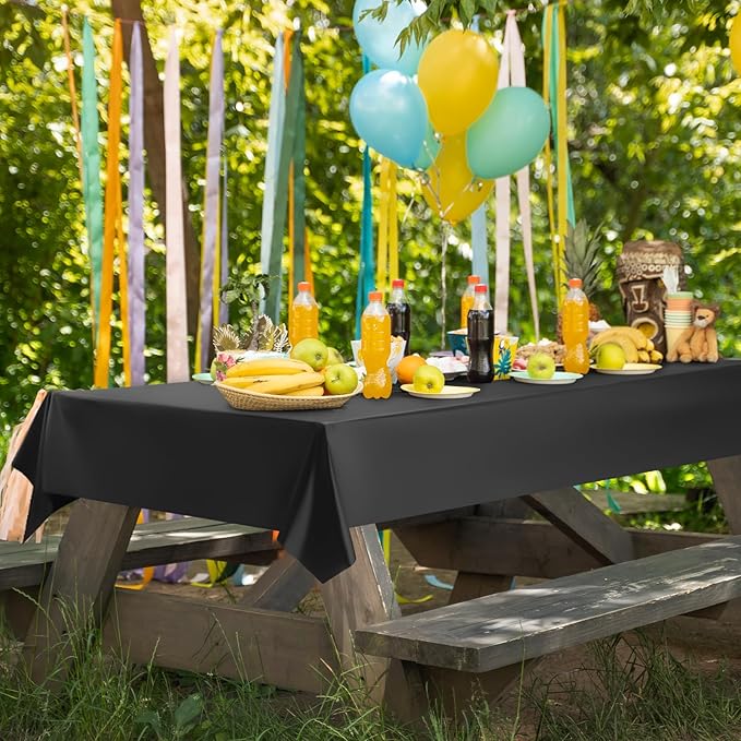 2 pcs Black Tablecloth Plastic -Stunning Metallic Matte Finish, 40" x 108" Halloween Table Cloth, for Halloween Graduation Space Scorpio Birthday Party Anniversary Event Decorations
