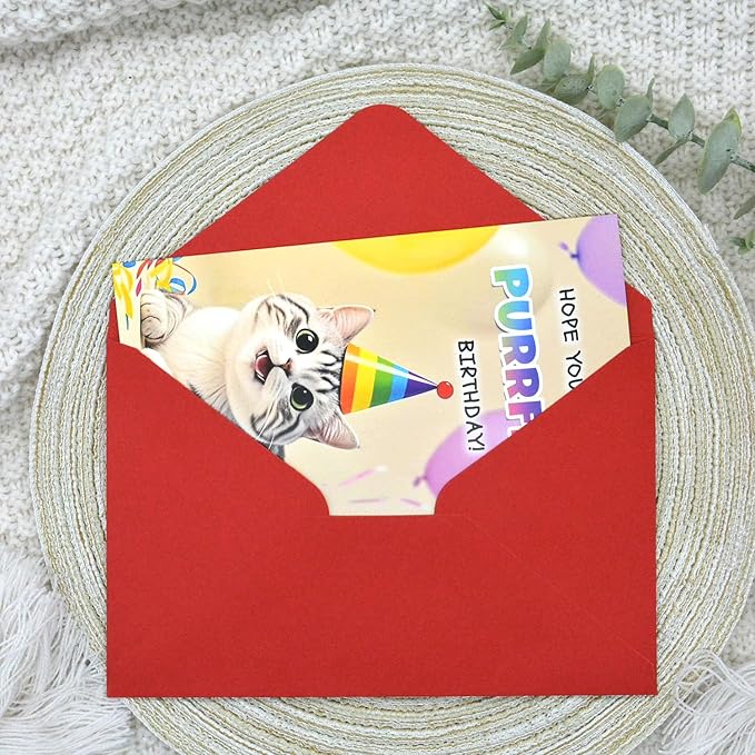 Happy Purrfect Birthday Card Funny Cat Bday Notecard Gift for Him Her Mom Wife Sister Coworkers Friends