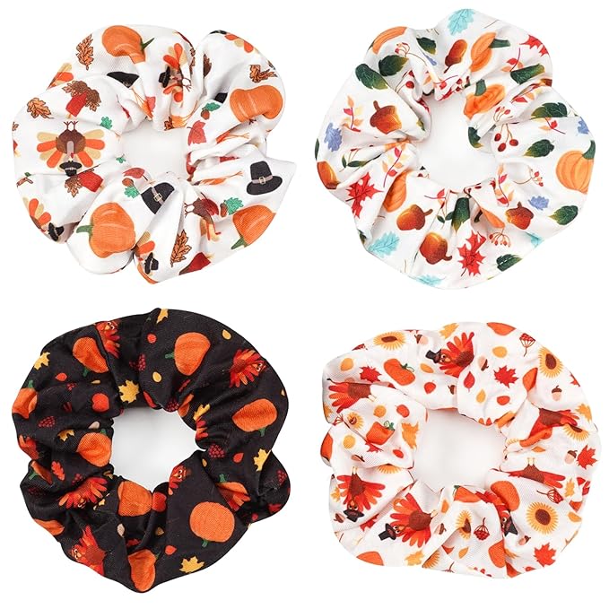 halloween hair tie Thanksgiving Day Hair Ties Harvest Fall Hair Scrunchies for Women Girls Elastic Fruit Pumpkin Corn Turkey Hair Ties Autumn Leaves Maple Decor