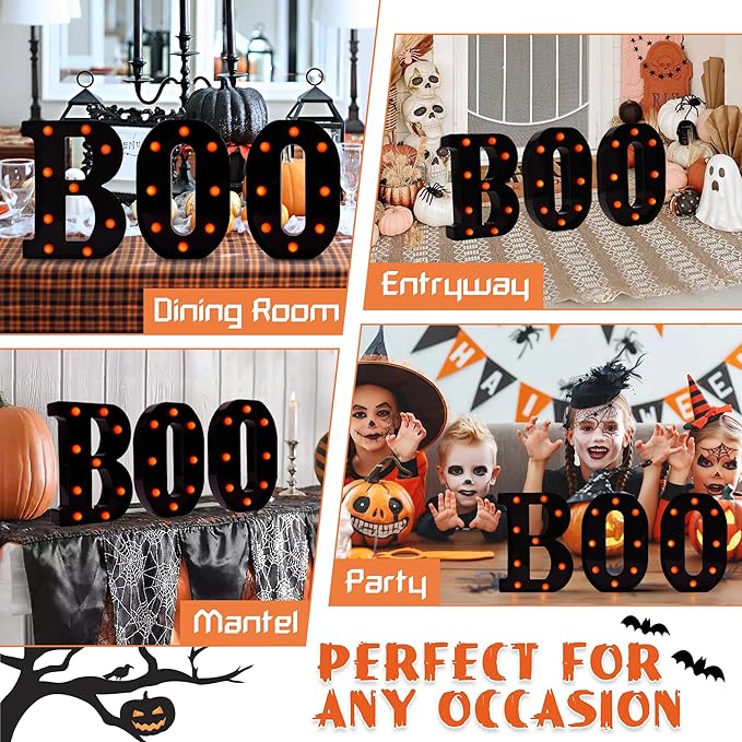 Halloween Decorations Indoor Outdoor - Boo Light Up Letters Sign, Battery Powered Marquee Light Halloween Decor for Fireplace Mantel, Window, Porch, Party Home Decor(Black)
