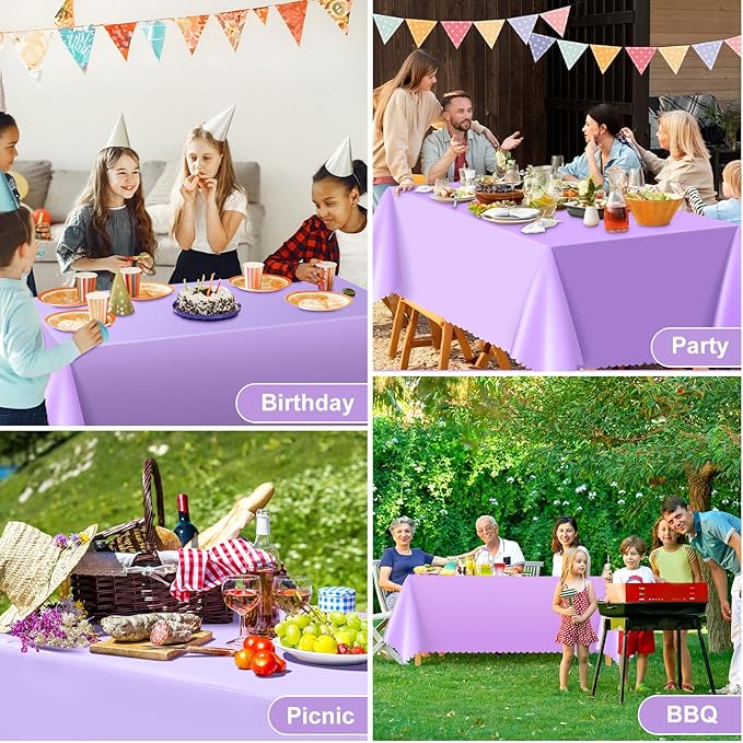 3 Pack Lavender Plastic Tablecloth, 54 X 108Inch Disposable Light Purple Scalloped Easter Table Cloth Waterproof Spring Table Cover for Mother's Day BBQ Picnic Baby Shower Birthday Wedding Decor