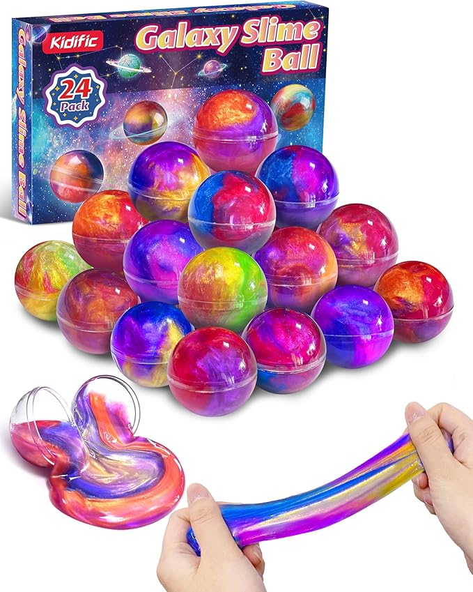 24 Pack Galaxy Slime Party Favors, Non-Sticky, Stress Relief Treasure Box Toys for Classroom Prizes, Easter Basket Stuffers Student Gifts Goodie Bags Egg Fillers for Kids Teens Boys Girls 4-8, 8-12