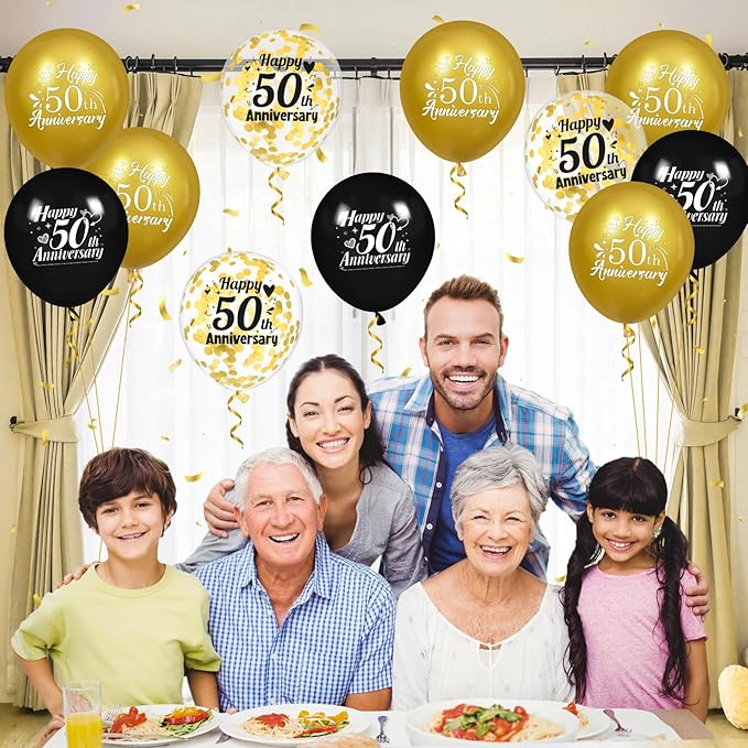 50th Anniversary Balloons 18Pcs Black Gold 50th Anniversary Party Decorations for Women Men Black Gold 12Inch Happy 50 Latex Confetti Balloons for Indoor Outdoor Party Supplies