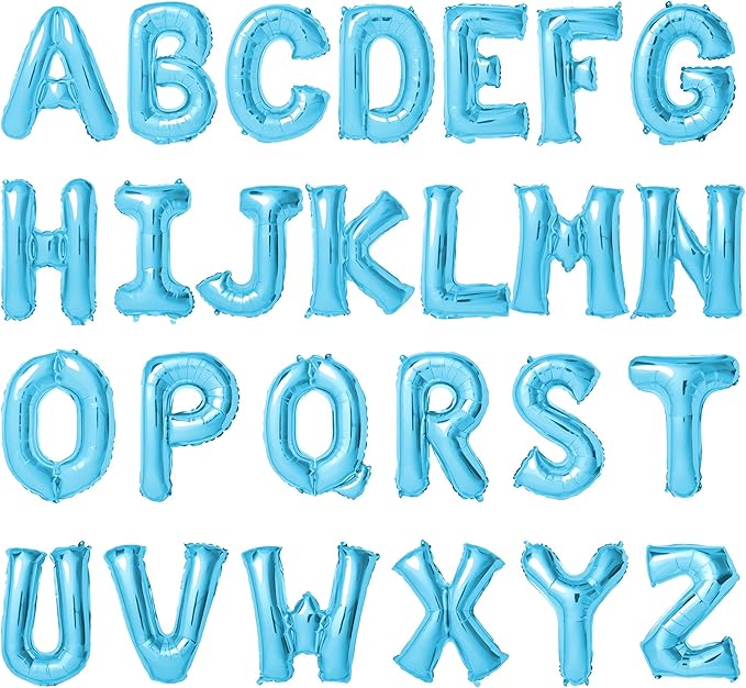 16 Inch Letter Balloons Mylar Foil Alphabet Letter A-Z Balloons Set for Wedding Birthday Party Decoration Banner(26pcs Pack,) (Light blue)