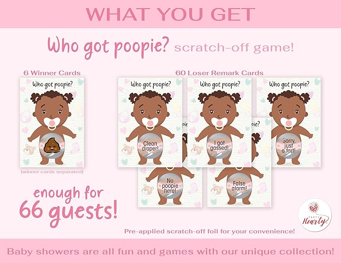 Party Hearty Baby Shower Games for Girl, 66 Poopie Emoji Scratch Off Lottery Tickets, Baby Games Ideas, Scratch Off Game