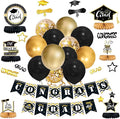 Gold Graduation Party Decorations - Balloons Graduation Decor Supplies with Table Scatter Centerpieces and Congrats Grad Banners for College Girls and School (Black + Gold)