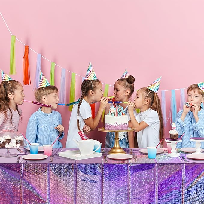 1 Pack Iridescent Light Purple Plastic Tablecloths Shiny Disposable Laser Rectangle Table Covers Holographic Foil Tablecloth Iridescent Kpop Birthday Bridal Wedding Party Decoration, 54 x 108 Inch