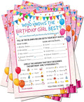 Skylety The Birthday Girl Best, 50 Pieces Birthday Party Activity Game Card Set Who Knows Her Best Girl Birthday Party Activity Themed Party Decorations (Pink)