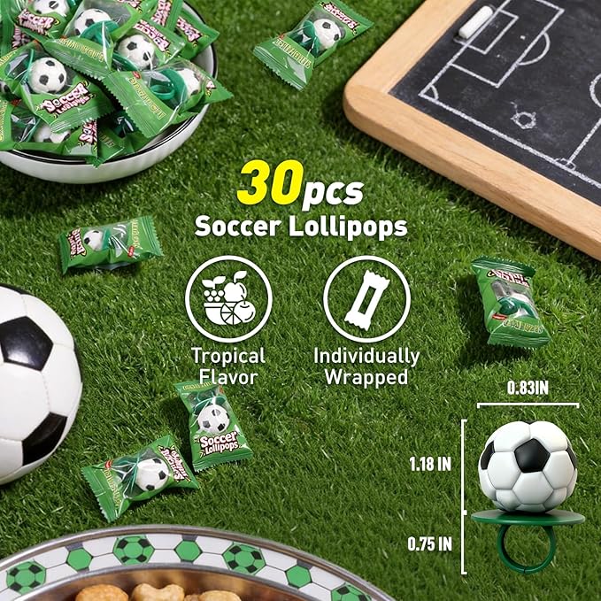 Soccer Ring Lollipops Candy, Suckers Individually Wrapped Bulk for Birthday Party Candy Favors,Sports Ball Shaped Goodie Bag Fillers, Team Treats, 30 Count