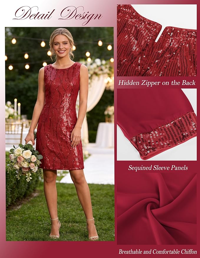GRACE KARIN Women's Sequin Dress - Wedding Guest & Mother of The Bride Formal Dress - Two Piece Knee Length
