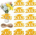 Chinco 24 Pcs 2026 Graduation Decorations Class of 2026 Graduation Centerpieces for Table Glitter Cutouts Grad Cap Tags Double Side Sparkling Glitter Confetti Party Decor for Vase Mason Jar(Gold)