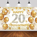 6x3.6ft Happy 20th Anniversary Backdrop,White and Gold Happy Wedding Anniversary Party Banner Decorations Supplies Photo Booth Props