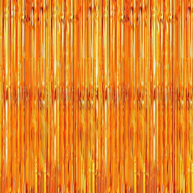 2 Pack Orange Foil Fringe Curtains Streamers Party Decorations 3.3 x 8.2 ft, Pink Tinsel Curtain Fringe Backdrop for Parties, Door Fringe Birthday Streamers, Barbie Backdrop Birthday Party Decorations
