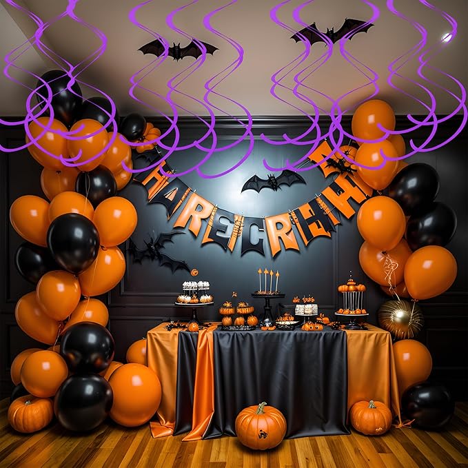 Colorful Ceiling Swirl Foil Decorations Hanging Plastic Streamer Themed Swirl Party Decoration for Halloween Celebration, Pack of 28 (Purple)