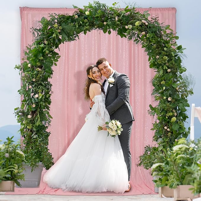 PartyDelight Pink Sequin Backdrop 6x7ft - High Density 3mm Shimmer Sequin Background with 4-Inch Rod Pocket, Sparkly Photography Curtain for Birthday, Sweet 16, TikTok & Live Decor