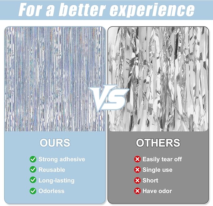 2 Pack Laser Silver Foil Fringe Curtains Streamers Party Decorations 3.3 x 8.2 ft, Pink Tinsel Curtain Fringe Backdrop for Parties, Door Fringe Birthday Streamers, Barbie Backdrop Birthday Decorations