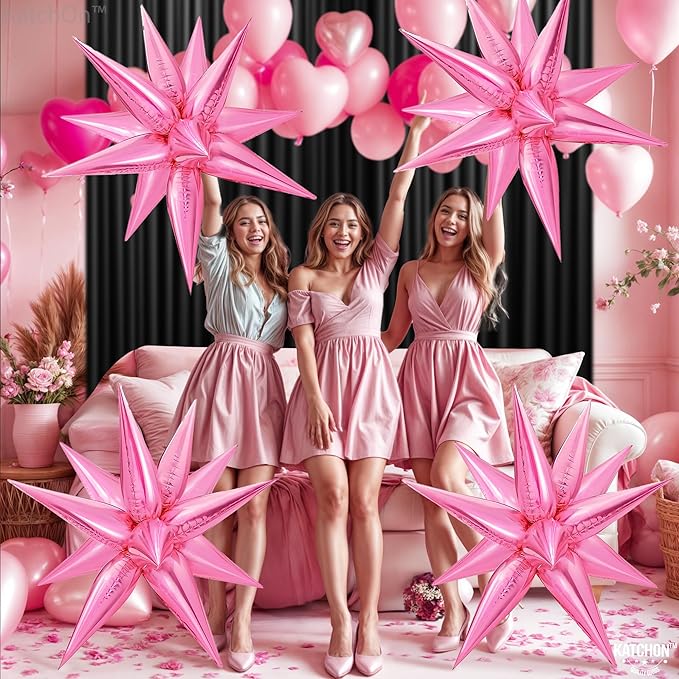 Katchon, Large Pink Star Balloons - 50 Pieces, 26 Inch | Pink Starburst Balloon | pink Spike Balloons for Baby Shower Decorations | Metallic pink Balloon for Bachelorette, Sweet 16 Party Deorations