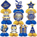10 Pcs Retirement Party Decorations, Blue Gold Retirement Table Honeycomb Centerpieces Happy Retirement Table Topper for Men Women Happy Retirement Decorations for Party Supplies